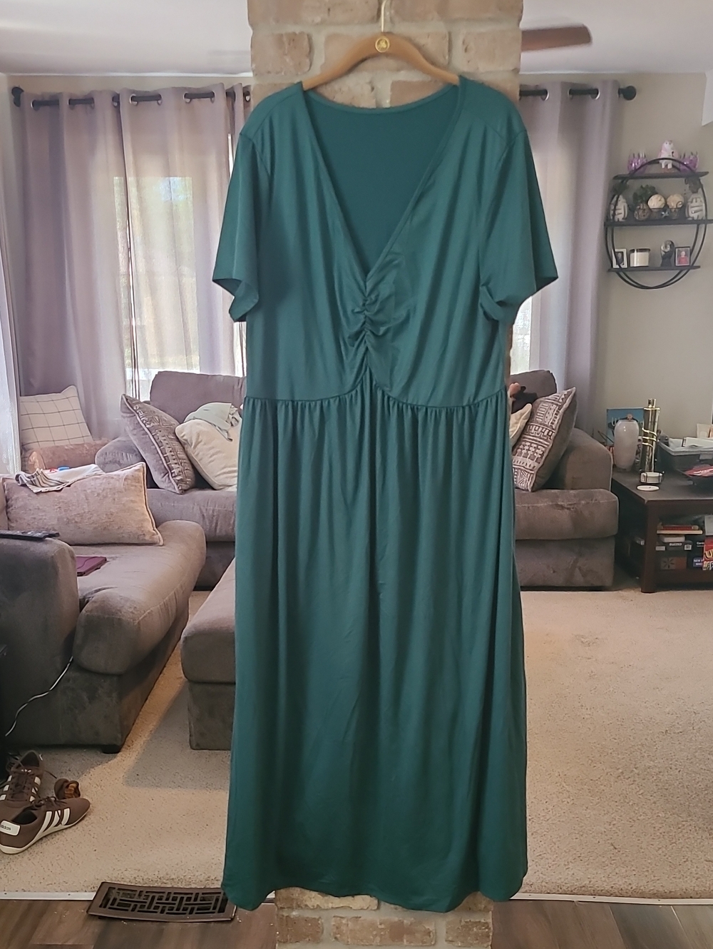 Women's Emerald/Teal Short Sleeve Maxi Dress with Twist Front